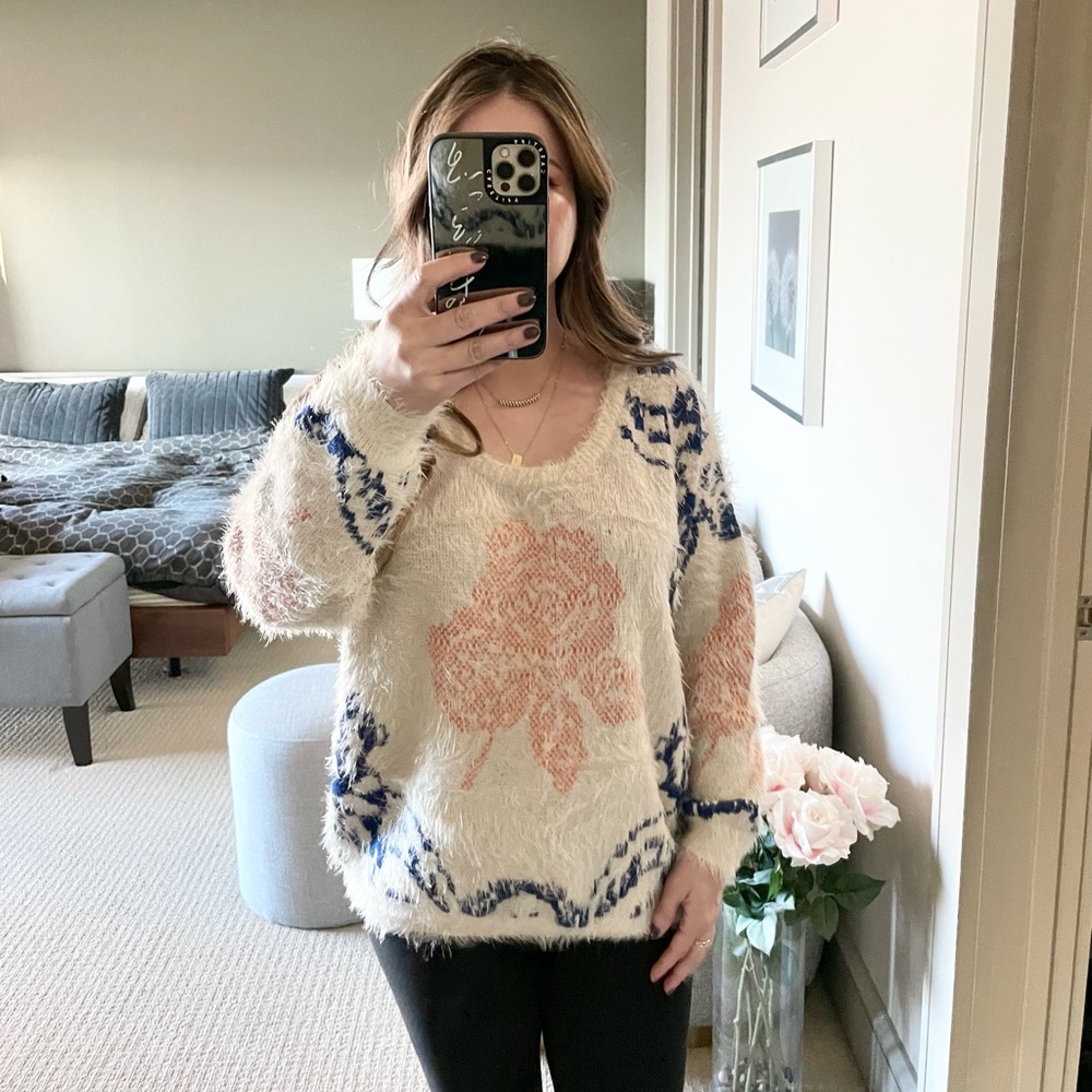 Urban Outfitters Super Soft Fuzzy Floral Printed Sweater